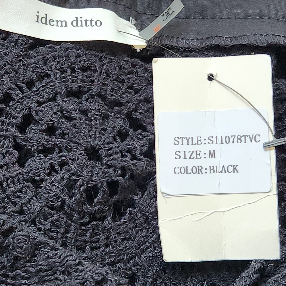 NWT Vicki Idem Ditto Cropped Crochet Top Size M Black Long Sleeve Sheer‎ - Picture 4 of 7